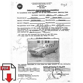 1969 Chevrolet Camaro 302 (12437) FIA homologation form PDF download